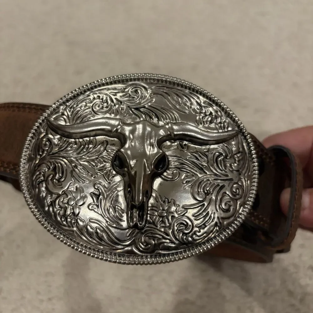NWOT Cody James Men’s Berry Edge Brown Belt W/Idyllwind Long Horn Buckle Size 36
